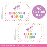 Rainbow Unicorn Party Table Tent Cards (EDITABLE INSTANT DOWNLOAD)