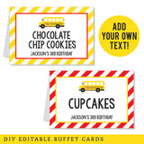 School Bus Party Table Tent Cards (EDITABLE INSTANT DOWNLOAD)