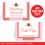 Strawberry Party Table Tent Cards (EDITABLE INSTANT DOWNLOAD)