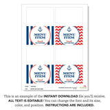 Nautical Party Table Tent Cards (EDITABLE INSTANT DOWNLOAD)