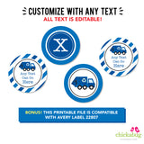 Blue Garbage Truck Party Cupcake Toppers (EDITABLE INSTANT DOWNLOAD)