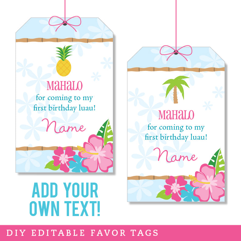 Luau Party Favor Tags (EDITABLE INSTANT DOWNLOAD)