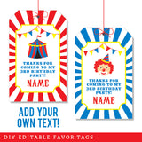 Carnival Party Favor Tags (EDITABLE INSTANT DOWNLOAD)