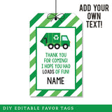 Garbage Truck Party Favor Tags (EDITABLE INSTANT DOWNLOAD)