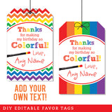 Art Party Favor Tags (EDITABLE INSTANT DOWNLOAD)