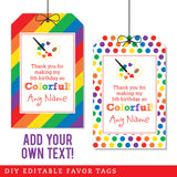 Artist's Palette Art Party Favor Tags (EDITABLE INSTANT DOWNLOAD)