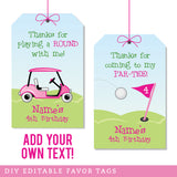 Pink Golf Party Favor Tags (EDITABLE INSTANT DOWNLOAD)