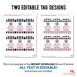 Pink Soccer Party Favor Tags (EDITABLE INSTANT DOWNLOAD)
