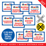 Train Party Signs (EDITABLE INSTANT DOWNLOAD)