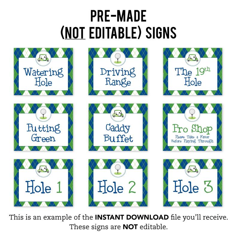 Navy Golf Party Signs (EDITABLE INSTANT DOWNLOAD)