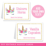 Gold Unicorn Party Table Tent Cards (EDITABLE INSTANT DOWNLOAD)