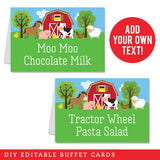 Farm Party Table Tent Cards (EDITABLE INSTANT DOWNLOAD)
