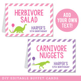 Pink Dinosaur Party Table Tent Cards (EDITABLE INSTANT DOWNLOAD)
