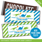 Dinosaur Party Chocolate Bar Labels (EDITABLE INSTANT DOWNLOAD)