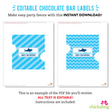 Shark Party Chocolate Bar Labels (EDITABLE INSTANT DOWNLOAD)