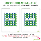 Navy Golf Party Chocolate Bar Labels (EDITABLE INSTANT DOWNLOAD)