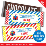 Carnival Party Chocolate Bar Labels (EDITABLE INSTANT DOWNLOAD)
