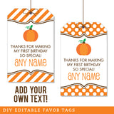 Pumpkin Party Favor Tags (EDITABLE INSTANT DOWNLOAD)