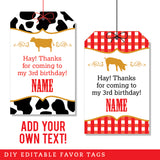 Farm Party Favor Tags (EDITABLE INSTANT DOWNLOAD)