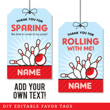 Bowling Party Favor Tags (EDITABLE INSTANT DOWNLOAD)
