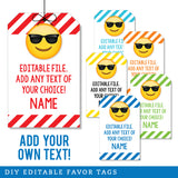 Sunglasses Emoji Favor Tags (EDITABLE INSTANT DOWNLOAD)