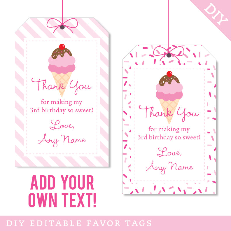 Ice Cream Party Favor Tags (EDITABLE INSTANT DOWNLOAD)