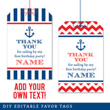 Nautical Party Favor Tags (EDITABLE INSTANT DOWNLOAD)