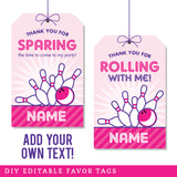 Pink Bowling Party Favor Tags (EDITABLE INSTANT DOWNLOAD)