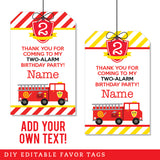 Fire Truck Party Favor Tags (EDITABLE INSTANT DOWNLOAD)