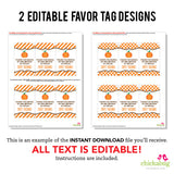 Pumpkin Party Favor Tags (EDITABLE INSTANT DOWNLOAD)