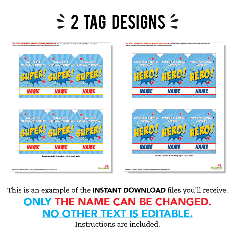 Superhero Party Favor Tags (EDITABLE INSTANT DOWNLOAD)