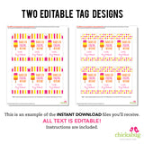 Popsicle Party Favor Tags (EDITABLE INSTANT DOWNLOAD)