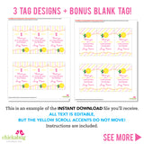 Pink Lemonade Party Favor Tags (EDITABLE INSTANT DOWNLOAD)