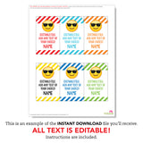 Sunglasses Emoji Favor Tags (EDITABLE INSTANT DOWNLOAD)