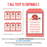 Farm Party Barn & Animals Favor Tags (EDITABLE INSTANT DOWNLOAD)