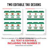 Football Party Favor Tags (EDITABLE INSTANT DOWNLOAD)