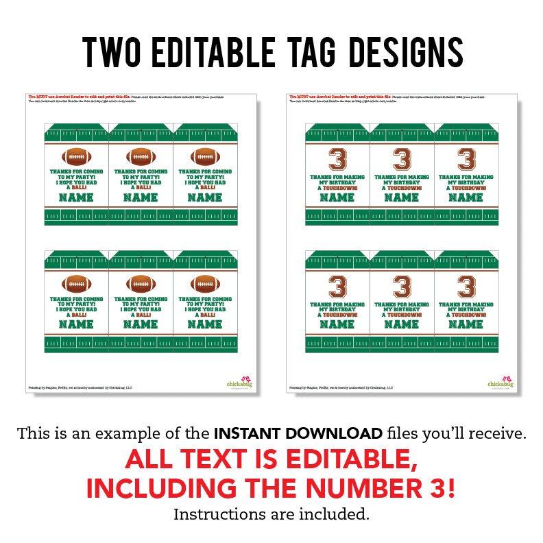 Football Party Favor Tags (EDITABLE INSTANT DOWNLOAD)