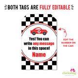 Race Car Party Favor Tags (EDITABLE INSTANT DOWNLOAD)