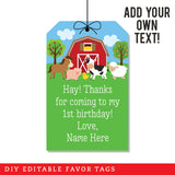 Farm Party Favor Tags (EDITABLE INSTANT DOWNLOAD)