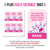 Pink Bowling Party Favor Tags (EDITABLE INSTANT DOWNLOAD)