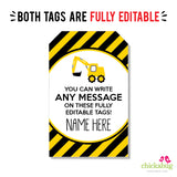 Construction Party Editable Favor Tags (INSTANT DOWNLOAD)