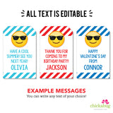 Sunglasses Emoji Favor Tags (EDITABLE INSTANT DOWNLOAD)
