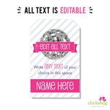 Disco Party Favor Tags (EDITABLE INSTANT DOWNLOAD)