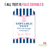 Pink Nautical Party Favor Tags (EDITABLE INSTANT DOWNLOAD)