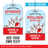 Bowling Party Favor Tags for Twins (EDITABLE INSTANT DOWNLOAD)