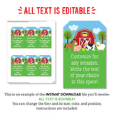 Farm Party Favor Tags (EDITABLE INSTANT DOWNLOAD)