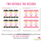 Pink Farm Party Favor Tags (EDITABLE INSTANT DOWNLOAD)