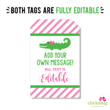 Pink Alligator Party Favor Tags (EDITABLE INSTANT DOWNLOAD)