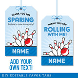 Blue Bowling Party Favor Tags (EDITABLE INSTANT DOWNLOAD)