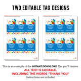 Pool Party Favor Tags (EDITABLE INSTANT DOWNLOAD)
